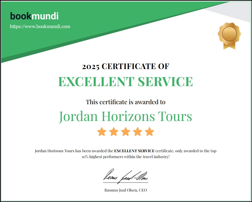 Jordan Horizons Tours erhält Bookmundi-Zertifikat für exzellenten Service 2025